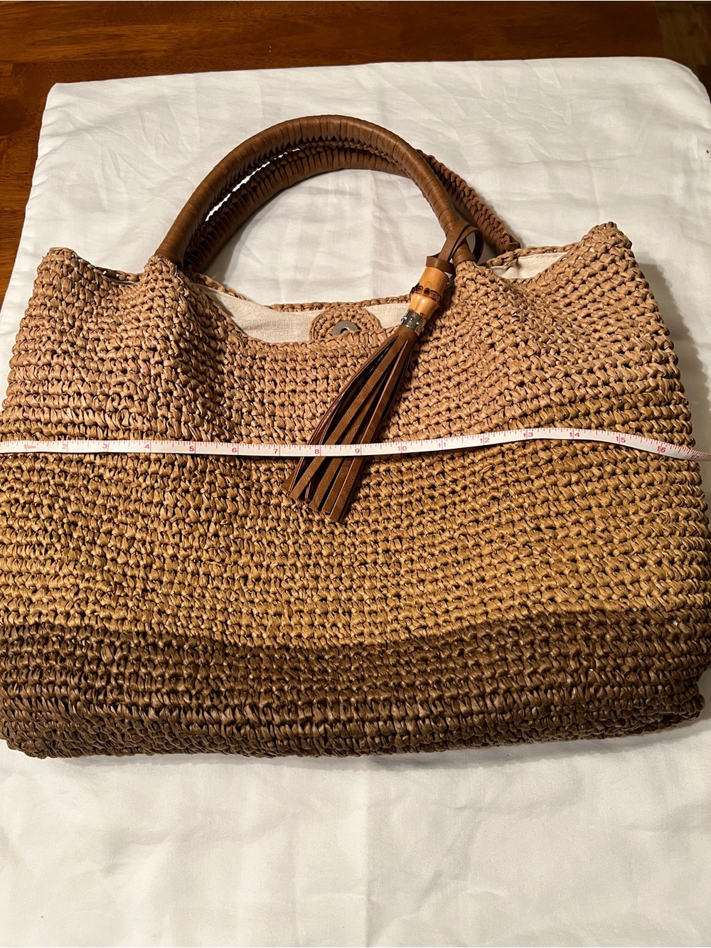 Tommy Bahama Brown Woven Straw Tote with Tassel - Picture 6 of 6